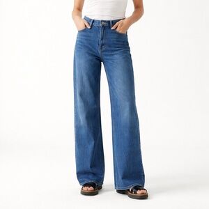 GAP 1969 High Rise Wide Leg Jeans Medium Wash Tall 28 Minimal Stretch